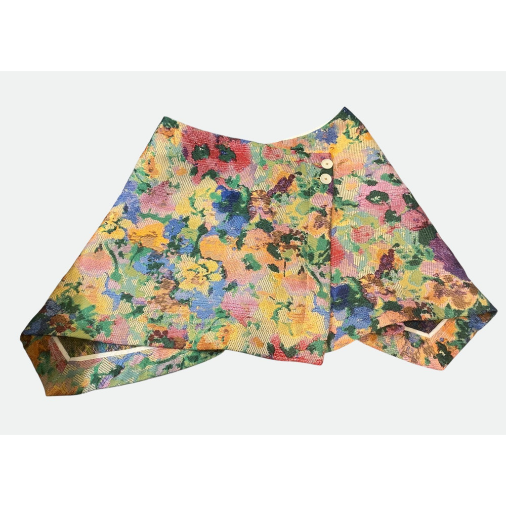 Benjamin Benmoyal Wrap Mini Skirt, Size S Multicolor Flower Jacquard Spring Luxe